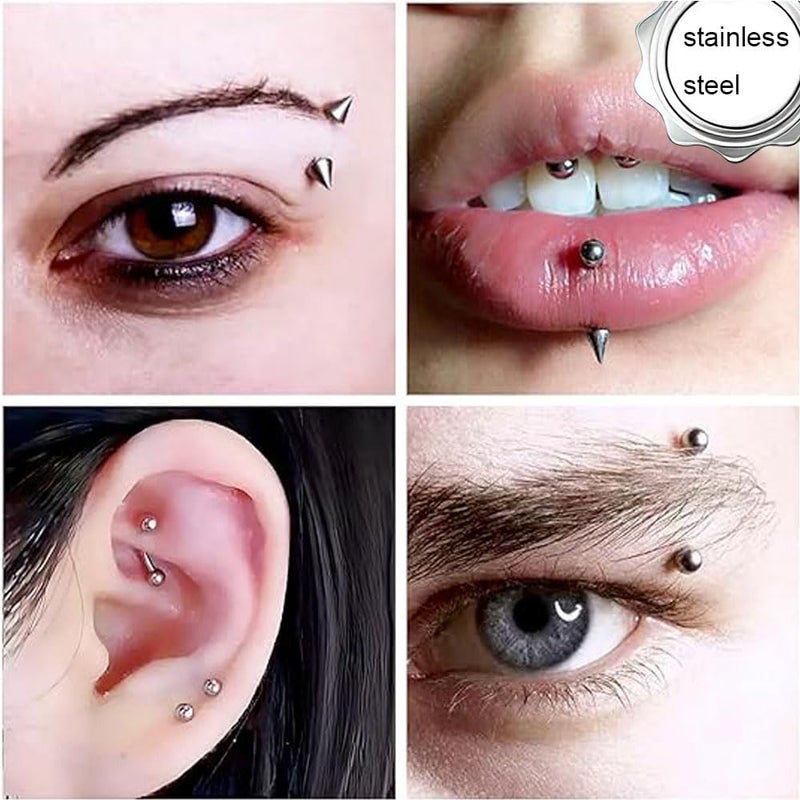 JFORYOU Fake Eyebrow Ring Fake Lip Labret Studs Replacement Balls Spike with 100pcs Sticker Non-Piercing Body Jewelry Fake Skin Piercing - Image 2